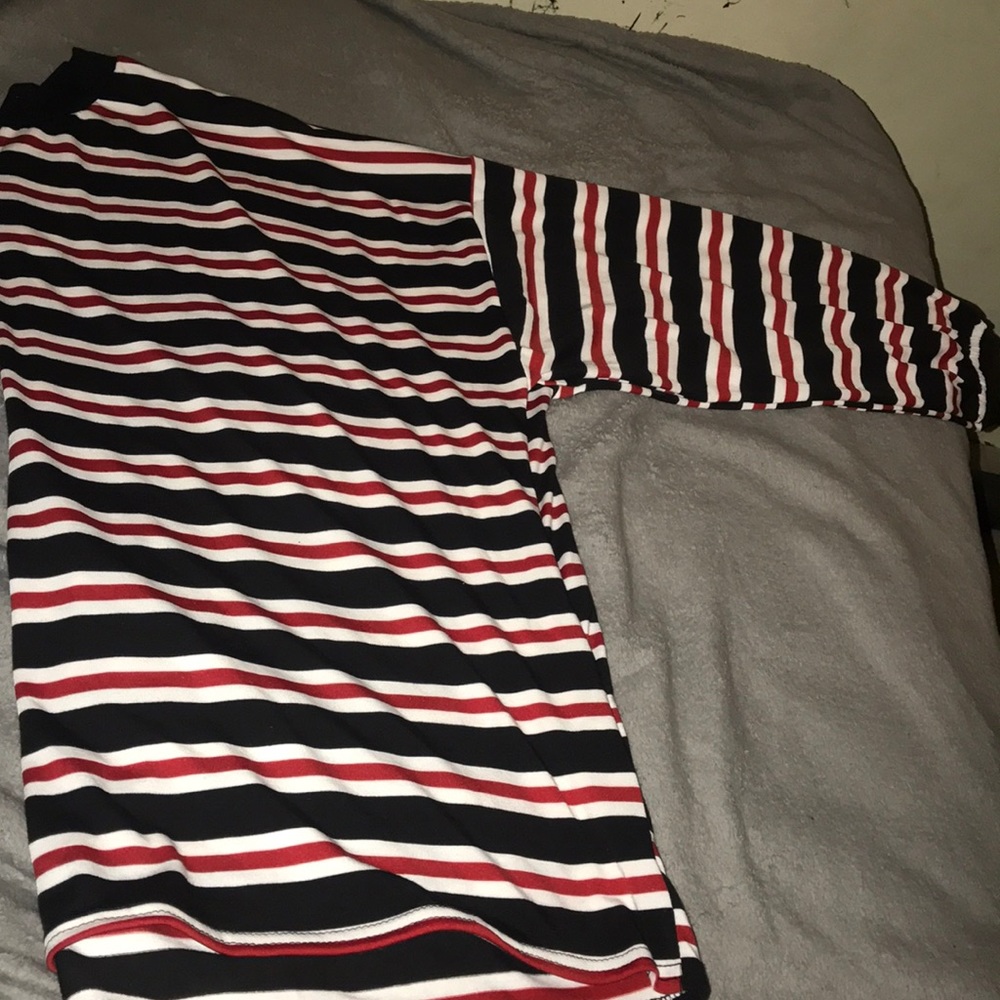 High Neck Stripe Long Sleeve Shirt